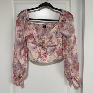 Floral Blouse Crop Top Long Sleeves
